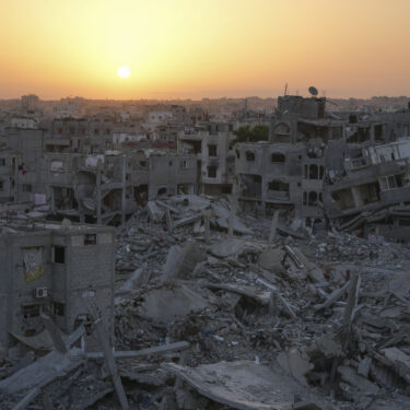 Destruction left by the Israeli air and ground offensive is seen in Khan Younis, Gaza Strip, Friday, Sept. 13, 2024. (AP Photo/Abdel Kareem Hana)