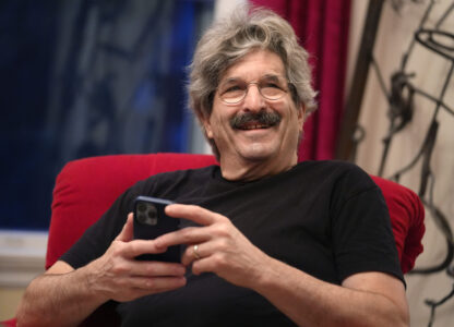 Gary Ruvkun, American molecular biologist, 2024 Nobel Prize winner in physiology or medicine, speaks with a reporter, Monday, Oct. 7, 2024, at his home, in Newton, Mass. (AP Photo/Steven Senne)