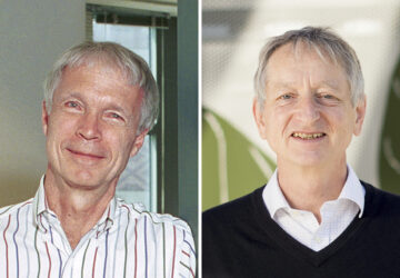 This photo combo shows the 2024 Nobel Prize winners in Physics, professor John Hopfield, left, of Princeton University, and professor Geoffrey Hinton, of the University of Toronto, Tuesday, Oct. 8, 2024. (Princeton University via AP and Noah Berger/AP Photo)