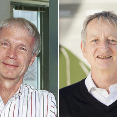 This photo combo shows the 2024 Nobel Prize winners in Physics, professor John Hopfield, left, of Princeton University, and professor Geoffrey Hinton, of the University of Toronto, Tuesday, Oct. 8, 2024. (Princeton University via AP and Noah Berger/AP Photo)