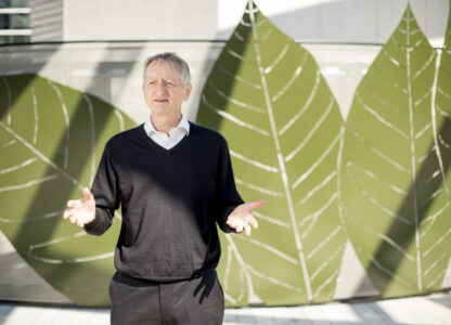 Computer scientist Geoffrey Hinton, who studies neural networks used in artificial intelligence applications, poses at Google's Mountain View, Calif, headquarters on Wednesday, March 25, 2015. (AP Photo/Noah Berger)