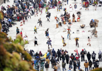 Hundreds attend the Indigenous People Day Sunrise Gathering on Monday, Oct. 14, 2024, in San Francisco. (AP Photo/Minh Connors)