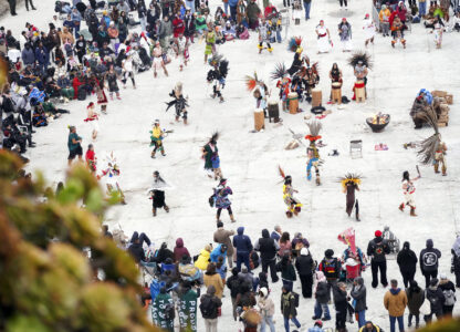 Hundreds attend the Indigenous People Day Sunrise Gathering on Monday, Oct. 14, 2024, in San Francisco. (AP Photo/Minh Connors)