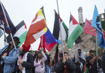 Flags representing different nations and tribes, American and abroad, are flown on Monday, Oct. 14, 2024, in San Francisco. (AP Photo/Minh Connors)