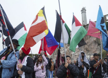 Flags representing different nations and tribes, American and abroad, are flown on Monday, Oct. 14, 2024, in San Francisco. (AP Photo/Minh Connors)