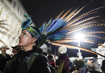 Leticia Bustos-Castaño dons a copilli on Monday, Oct. 14, 2024, in San Francisco. (AP Photo/Minh Connors)