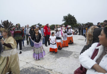 Dancers exit the circle on Indigenous Peoples Day Monday, Oct. 14, 2024, in San Francisco. (AP Photo/Minh Connors)