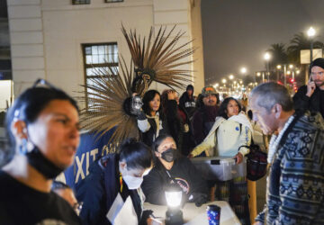 People board and receive tickets for the Ferry to Alcatraz Island on Indigenous Peoples Day on Monday, Oct. 14, 2024, in San Francisco. (AP Photo/Minh Connors)