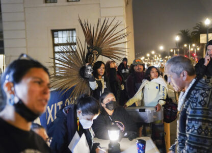 People board and receive tickets for the Ferry to Alcatraz Island on Indigenous Peoples Day on Monday, Oct. 14, 2024, in San Francisco. (AP Photo/Minh Connors)