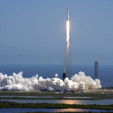 A SpaceX Falcon Heavy rocket with a NASA spacecraft bound for Jupiter lifts off from pad 39A at the Kennedy Space Center Monday, Oct. 14, 2024 in Cape Canaveral, Fla. (AP Photo/John Raoux)