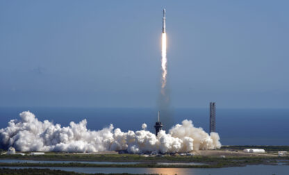 A SpaceX Falcon Heavy rocket with a NASA spacecraft bound for Jupiter lifts off from pad 39A at the Kennedy Space Center Monday, Oct. 14, 2024 in Cape Canaveral, Fla. (AP Photo/John Raoux)