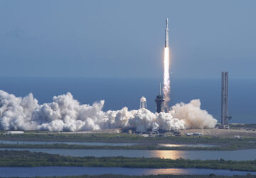 A SpaceX Falcon Heavy rocket with a NASA spacecraft bound for Jupiter lifts off from pad 39A at the Kennedy Space Center Monday, Oct. 14, 2024 in Cape Canaveral, Fla. (AP Photo/John Raoux)