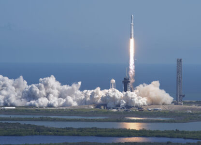 A SpaceX Falcon Heavy rocket with a NASA spacecraft bound for Jupiter lifts off from pad 39A at the Kennedy Space Center Monday, Oct. 14, 2024 in Cape Canaveral, Fla. (AP Photo/John Raoux)