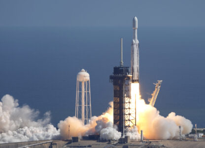 A SpaceX Falcon Heavy rocket with a NASA spacecraft bound for Jupiter lifts off from pad 39A at the Kennedy Space Center Monday, Oct. 14, 2024 in Cape Canaveral, Fla. (AP Photo/John Raoux)