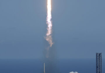 A SpaceX Falcon Heavy rocket with a NASA spacecraft bound for Jupiter lifts off from pad 39A at the Kennedy Space Center Monday, Oct. 14, 2024 in Cape Canaveral, Fla. (AP Photo/John Raoux)