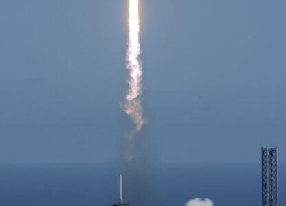 A SpaceX Falcon Heavy rocket with a NASA spacecraft bound for Jupiter lifts off from pad 39A at the Kennedy Space Center Monday, Oct. 14, 2024 in Cape Canaveral, Fla. (AP Photo/John Raoux)