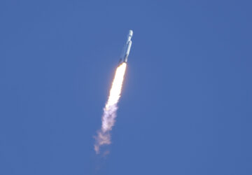 A SpaceX Falcon Heavy rocket with a NASA spacecraft bound for Jupiter lifts off from pad 39A at the Kennedy Space Center Monday, Oct. 14, 2024 in Cape Canaveral, Fla. (AP Photo/John Raoux)