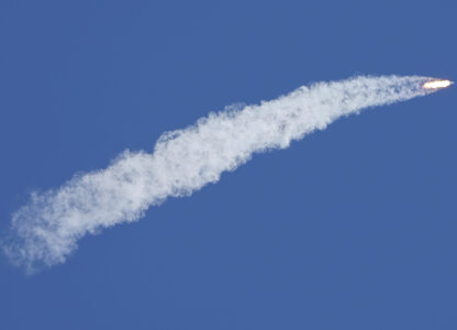 A SpaceX Falcon Heavy rocket with a NASA spacecraft bound for Jupiter lifts off from pad 39A at the Kennedy Space Center Monday, Oct. 14, 2024 in Cape Canaveral, Fla. (AP Photo/John Raoux)