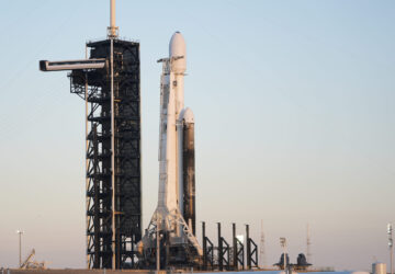 A SpaceX Falcon Heavy rocket with a NASA spacecraft bound for Jupiter stands ready for launch today on pad 39A at the Kennedy Space Center Monday, Oct. 14, 2024 in Cape Canaveral, Fla. (AP Photo/John Raoux)