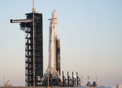 A SpaceX Falcon Heavy rocket with a NASA spacecraft bound for Jupiter stands ready for launch today on pad 39A at the Kennedy Space Center Monday, Oct. 14, 2024 in Cape Canaveral, Fla. (AP Photo/John Raoux)