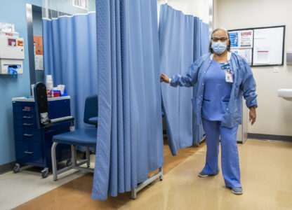 FILE - A nurse works at the El Nuevo San Juan Health Center at the Bronx borough in New York on Jan. 11, 2024. (AP Photo/Eduardo Munoz Alvarez, File)