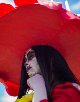 A reveler attends the annual zombie parade in Santiago, Chile, Sunday, Oct. 20, 2024. (AP Photo/Esteban Felix)