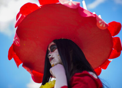 A reveler attends the annual zombie parade in Santiago, Chile, Sunday, Oct. 20, 2024. (AP Photo/Esteban Felix)