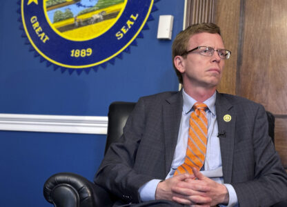 Rep. Dusty Johnson, R-S.D., speaks in an interview with The Associated Press about the highs and lows of working in Congress, on June 26, 2024, in Washington, D.C. (AP Photo/Mike Pesoli)