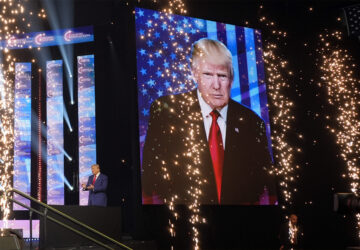 Republican presidential nominee former President Donald Trump arrives at a Turning Point Action campaign rally, Wednesday, Oct. 23, 2024, in Duluth, Ga. (AP Photo/Alex Brandon)