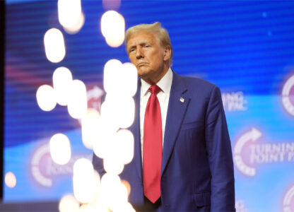 Republican presidential nominee former President Donald Trump watches at a campaign rally Wednesday, Oct. 23, 2024, in Duluth, Ga. (AP Photo/Alex Brandon)