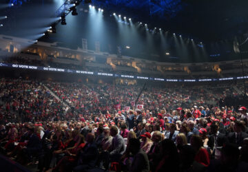 Supporters listen during a campaign rally with Republican presidential nominee former President Donald Trump Wednesday, Oct. 23, 2024, in Duluth, Ga. (AP Photo/Alex Brandon)