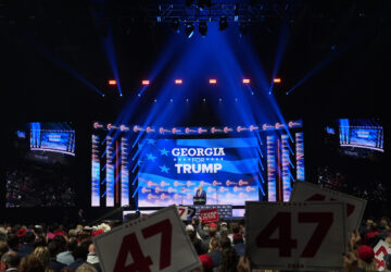 Republican presidential nominee former President Donald Trump speaks at a Turning Point Action campaign rally, Wednesday, Oct. 23, 2024, in Duluth, Ga. (AP Photo/Alex Brandon)