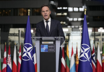 FILE - NATO Secretary General Mark Rutte delivers a statement, after a meeting with a high level South Korean delegation including top intelligence and military officials as well as senior diplomats briefed NATO diplomats, at NATO headquarters in Brussels on Oct. 28, 2024. (AP Photo/Virginia Mayo, File)