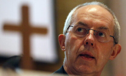 FILE - The Archbishop of Canterbury, Justin Welby, addresses the media during a press conference in Canterbury, England, Friday, Jan. 15, 2016. (AP Photo/Frank Augstein, File)