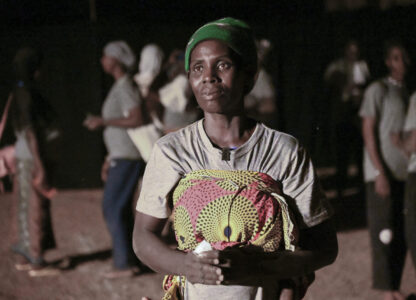 Fanta Charlotte Dabone, a mother of three who fled her village after it was attacked by extremists, participates in Recreatrales, an international theater festival held in Ouagadougou, Burkina Faso, Monday, Oct. 28, 2024. (AP Photo/Kilaye Bationo)