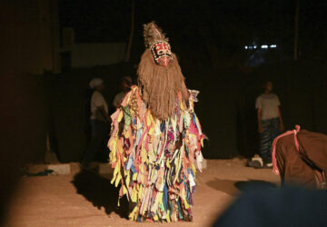 An actor participates in Recreatrales, an international theater festival held in Ouagadougou, Burkina Faso, Monday, Oct. 28, 2024. (AP Photo/Kilaye Bationo)