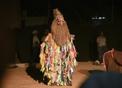 An actor participates in Recreatrales, an international theater festival held in Ouagadougou, Burkina Faso, Monday, Oct. 28, 2024. (AP Photo/Kilaye Bationo)