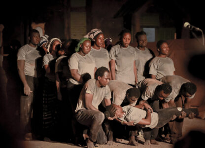 Actors participate in Recreatrales, an international theater festival held in Ouagadougou, Burkina Faso, Monday, Oct. 28, 2024. (AP Photo/Kilaye Bationo)