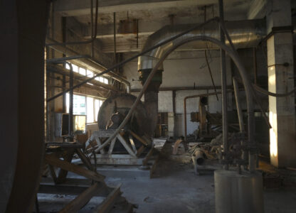 Abandoned machinery sits in an abandoned factory of Dacheng Shenghua Feed company in Changchun, China, a city located in northwestern China's industrial rustbelt zone Jilin province on Oct. 12, 2024. (AP Photo/Dake Kang)