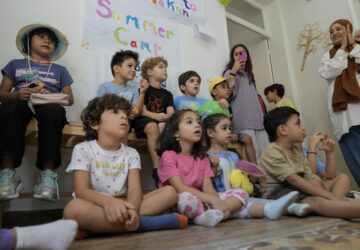 Palestinian children who were brought to Lebanon from the Gaza Strip for treatment, join Lebanese children at a summer camp in Beirut, Lebanon, Friday, Aug. 30, 2024. (AP Photo/Bilal Hussein)