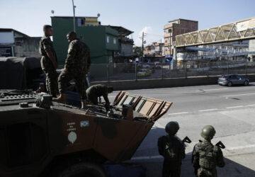 Brazilian soldiers guard the streets during the G20 Summit in Rio de Janeiro, Monday, Nov. 18, 2024. (AP Photo/Bruna Prado)