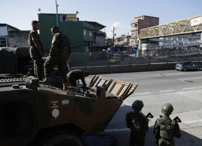 Brazilian soldiers guard the streets during the G20 Summit in Rio de Janeiro, Monday, Nov. 18, 2024. (AP Photo/Bruna Prado)