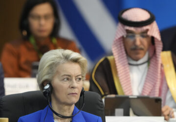 European Commission President Ursula von der Leyen attends the G20 Summit leaders meeting in Rio de Janeiro, Monday, Nov. 18, 2024. (AP Photo/Eraldo Peres)