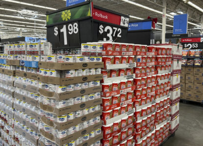 Items to include in holiday dinners are displayed at a Walmart store in Secaucus, N.J., on Wednesday, Nov. 13, 2024. (AP Photo/Anne D'Innocenzio)