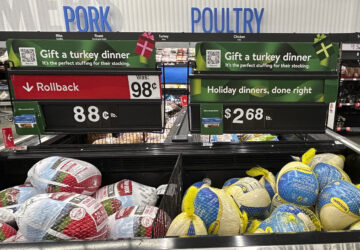 Frozen turkey is displayed at a Walmart store in Secaucus, N.J., on Wednesday, Nov. 13, 2024. (AP Photo/Anne D'Innocenzio)