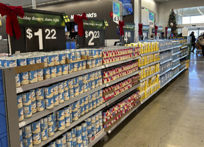 Items to include in holiday dinners are displayed at a Walmart store in Secaucus, N.J., on Wednesday, Nov. 13, 2024. (AP Photo/Anne D'Innocenzio)