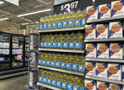 Items to include in holiday dinners are displayed at a Walmart store in Secaucus, N.J., on Wednesday, Nov. 13, 2024. (AP Photo/Anne D'Innocenzio)