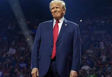 FILE - Republican presidential nominee former President Donald Trump arrives for a campaign rally in Glendale, Ariz., on Aug. 23, 2024. (AP Photo/Evan Vucci, File)