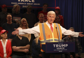 This image released by NBC shows James Austin Johnson portraying Donald Trump during the 