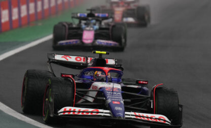 Yuki Tsunoda, of Japan, steers his RB during the Brazilian Formula One Grand Prix at the Interlagos race track in Sao Paulo, Sunday, Nov. 3, 2024. (AP Photo/Andre Penner)